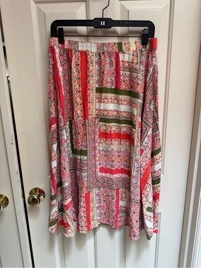 Roz & Ali Coral and Green Patchwork Midi Skirt